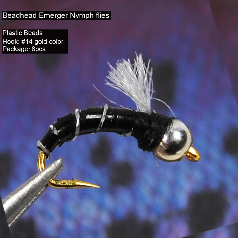 Vampfly 8 шт.#14 головка из бисера Emerger Buzzers форель и серый мух для ловли нахлыстом Нимфы лосось пресноводные мокрые мухи приманки