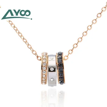 

AYOO SWA High Quality Crystal Rose Gold Three Circles Round Pendant Necklace Titanium Fine Jewelry Necklace Female Gift