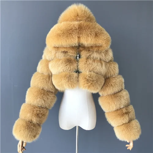 Light yellow Зимние женские пальто из натурального Лисьего меха, натуральная женская куртка из лисьего меха, высокое качество, женское меховое пальто с капюшоном - Цвет: Light yellow