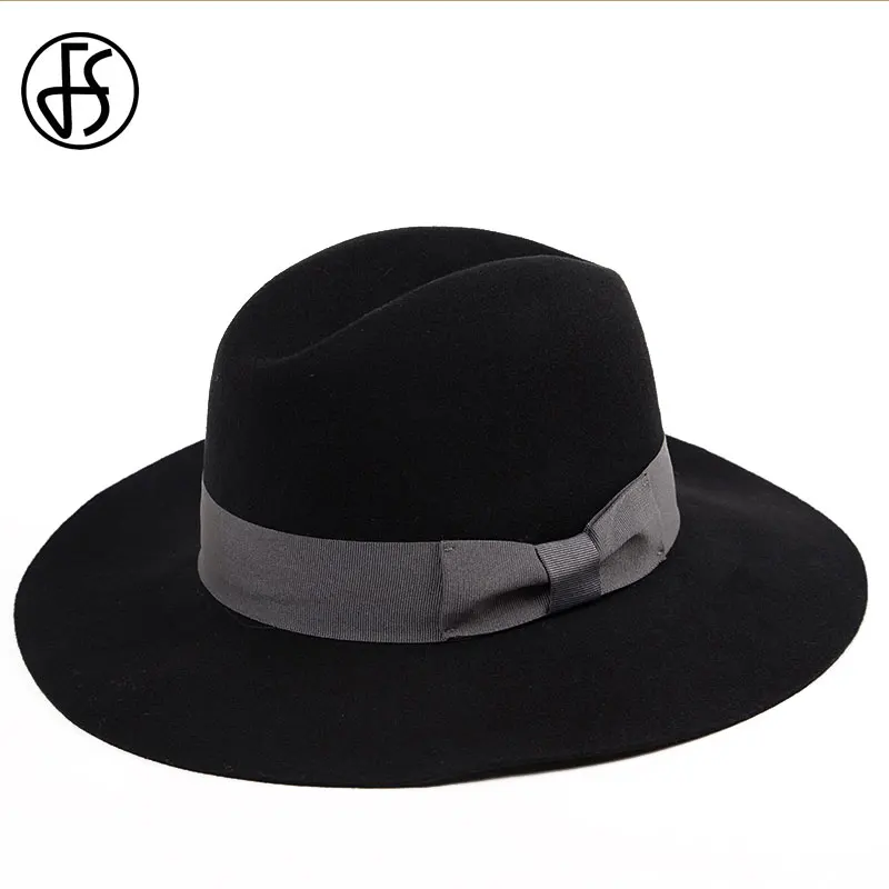 Black2 Wool Hats FS женские зимние церковные шляпы, Женская Элегантная черная шерстяная шляпа, фетровые шляпы с широкими полями, Панама, котелок, шляпа Трилби, фетровые шляпы для похода в церковь - Цвет: Black2 Wool Hats