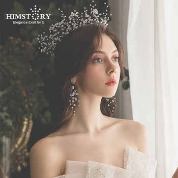 

Himstory Bridal Headband Headpiece Handmade Beaded Crystal Wedding Hair Accessories Queen Black Vine Crown Tiara Prom Hairband