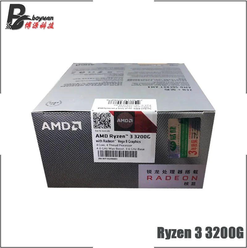 Процессор AMD Ryzen 3 3200G R3 3200G 3,6 GHz Quad-Core Quad-Thread 65W cpu Процессор L3 = 4M YD3400C5M 4M FH Socket AM4 и есть вентилятор