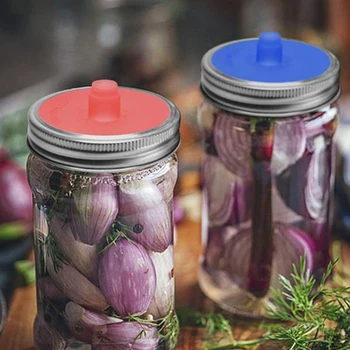 

Waterless Airlock Fermentation Lid(with Metal Ring) for Wide Mouth Mason Jars, Food-Grade Silicone Fermenting Lids for Sauerkrau