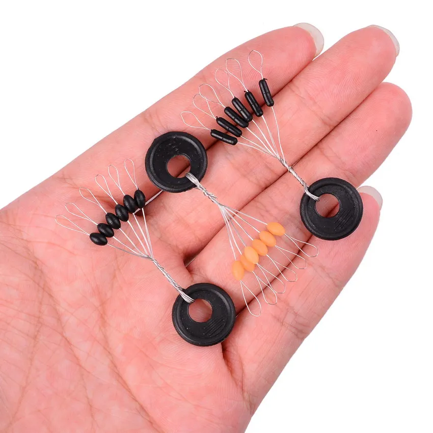 

60 Pcs 10 Groups/lot Fishing Bobber Float 6 in 1 Black Rubber Oval Stopper Space Bean Connector Fishing Line Tackle Accessories