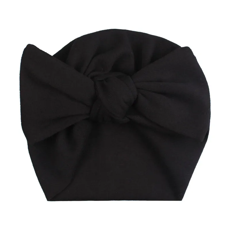 Бант для маленьких девочек, шапочка, однотонная хлопковая Больничная шапка для новорожденных девочек, легкая дышащая удобная Кепка с черепом, защищающая голову - Цвет: Black A