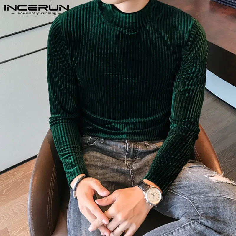 

INCERUN Fashion Men T Shirts Turtleneck Velvets Autumn Solid Slim Fit Underwear Tops Long Sleeve Casual T-shirts Men 2019 S-5XL