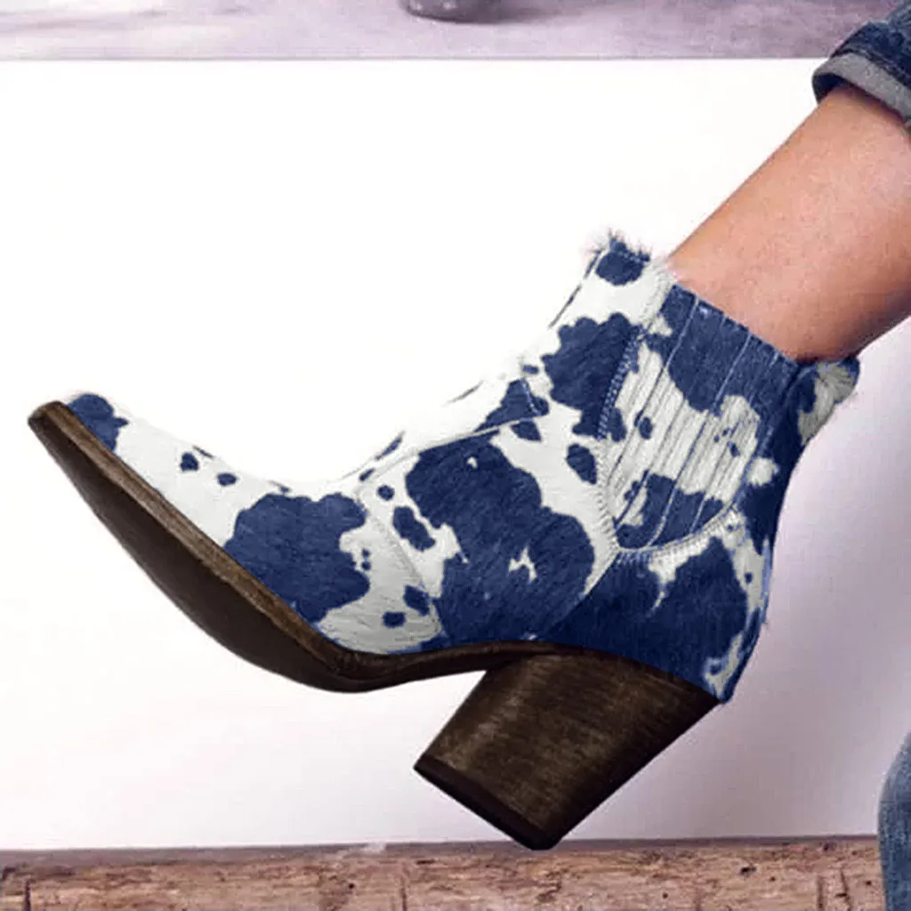 Зимние ботинки с животным принтом на массивном каблуке модные женские кожаные