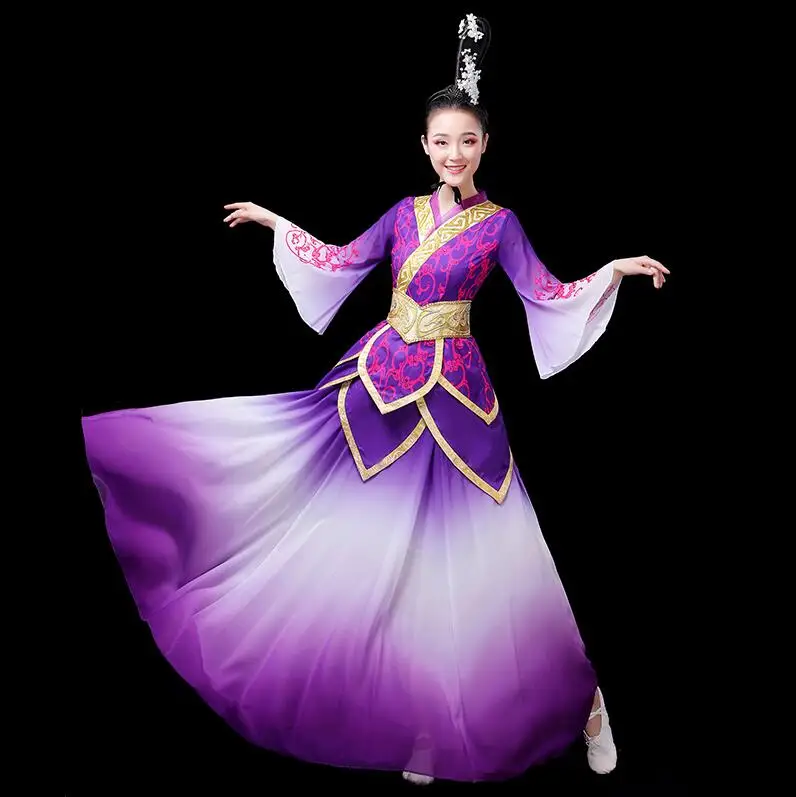 Hanfu женское элегантное и постепенное изменение цвета классическое Танцевальное представление древнее китайское винтажное платье феи Тан