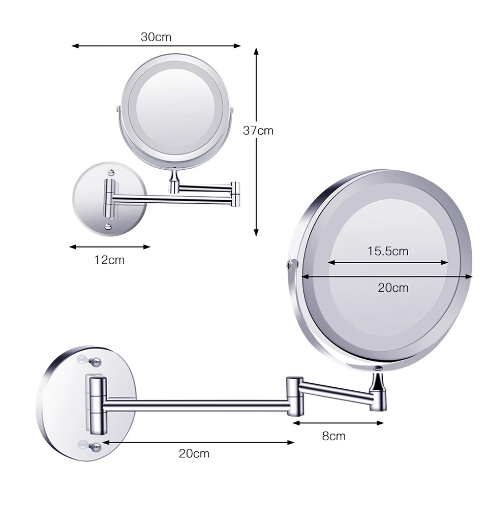 Wall Mounted Bathroom Mirror Led Makeup Mirror 1X/5X Magnification Adjustable Cosmetic USB Charging Touch Dimming Mirrors