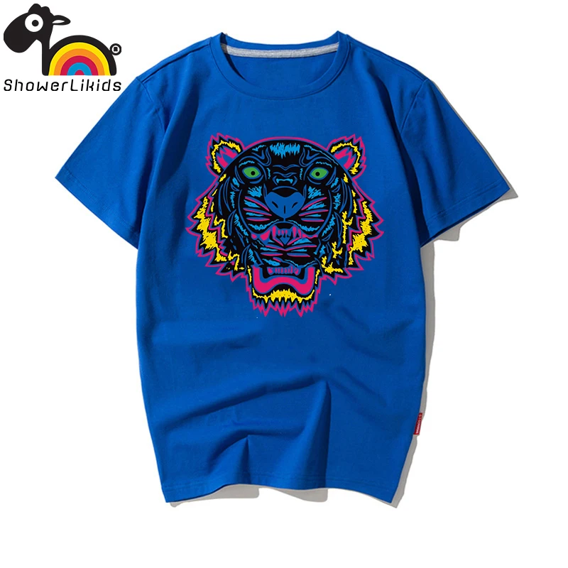 Showerlikids/Высококачественная хлопковая футболка с короткими рукавами для мальчиков и девочек; детская одежда с изображением Льва - Цвет: Top Quality 023B