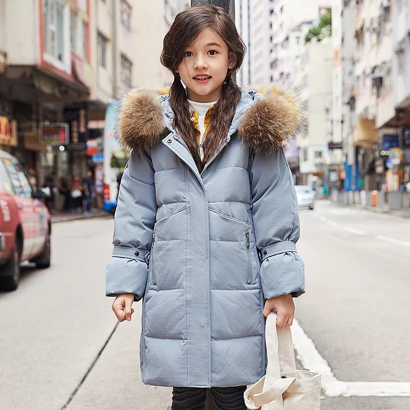 Новинка года, длинная детская одежда для девочек пальто с густым мехом утепленная детская одежда с воротником