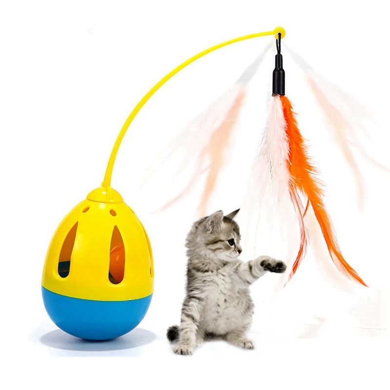 

Creactive Funny Pet Cat Toy Plastic Tumbler Bal Met Veer Voor Katten Interactieve Kitten Teaser Voor Indoor Spelen