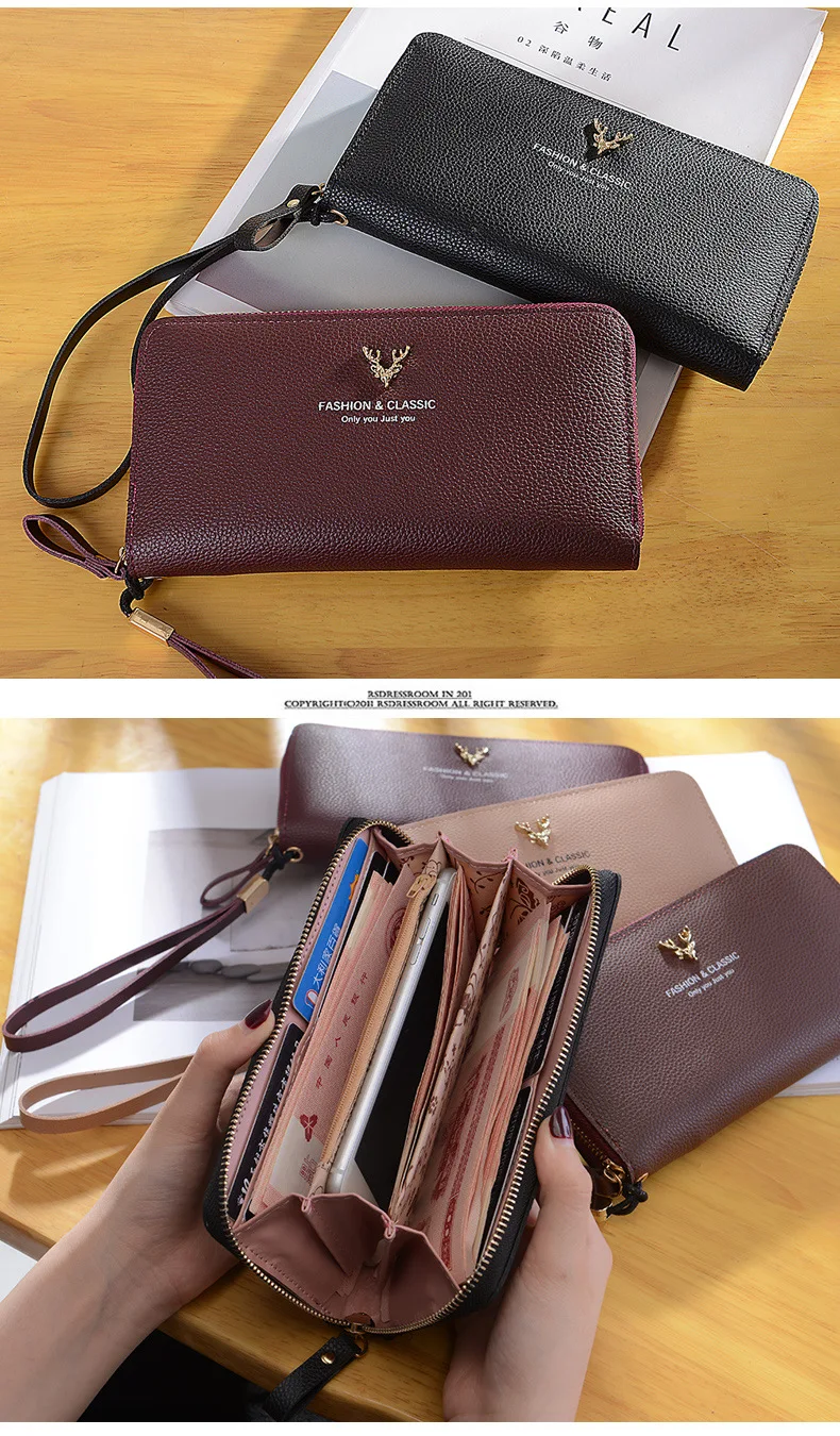 Ladies wallet new ins long small fresh student Korea simple cute girl deer head coin purse
