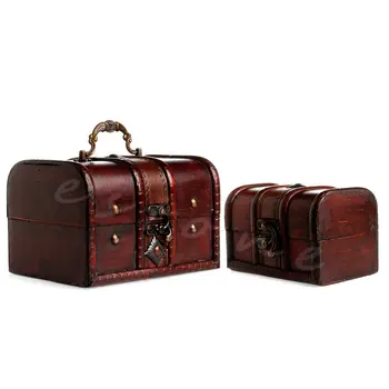 

2pcs Set Wooden Pirate Jewelry Storage Box Case Holder Vintage Treasure Chest