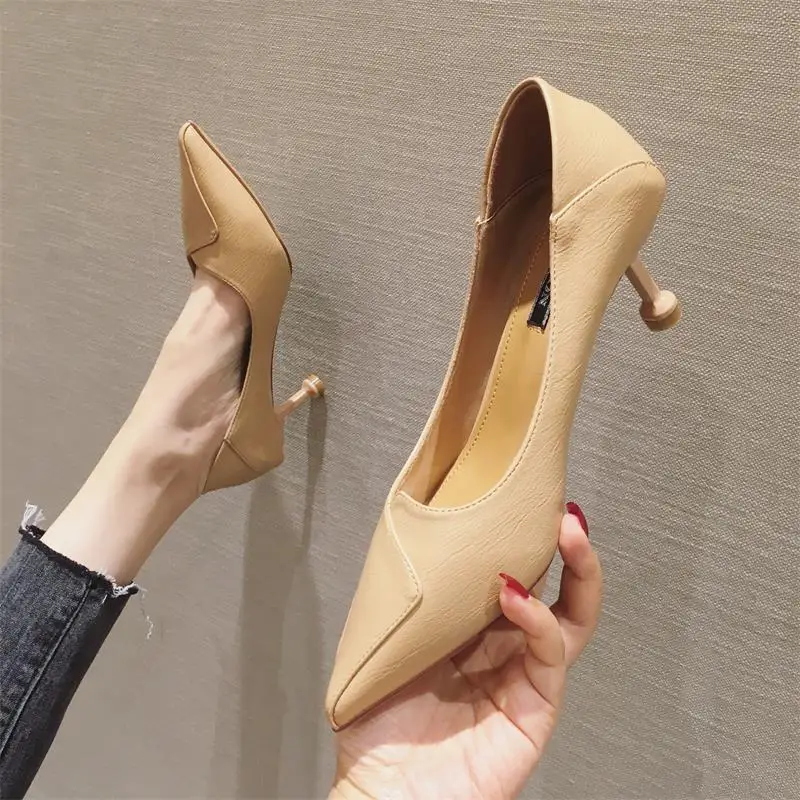 Туфли-лодочки женские на тонком каблуке 7 см пикантные модные туфли для работы и