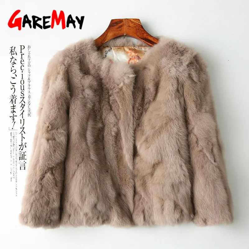 GareMay куртка из натурального кроличьего меха для женщин с длинным рукавом размера плюс пальто женское короткое Настоящее кроличье пальто женские теплые плюшевые пальто