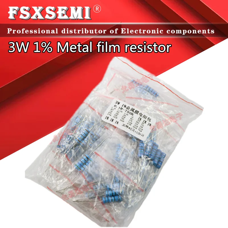 30values*5pcs=150pcs 3W 1% Metal film resistor Kit 0.1R-750R ohm 1K~820K ohm