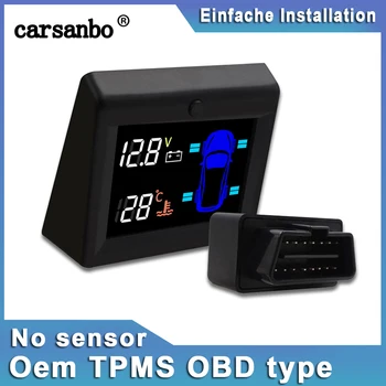 

Carsanbo Car Tire Pressure Monitoring System OBD TPMS Car Battery Voltage No Sensors Design OEM LCD Display Temperature Warning