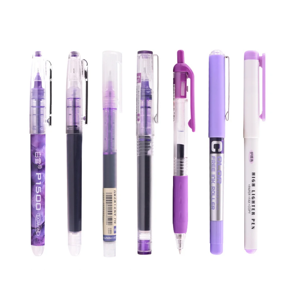 Purple(7pcs) 6 шт 7 шт./компл. простота Цвет большой набор гелевых ручек 0,5 мм быстросохнущие прямые шариковая ручка маркер для школьные канцелярские принадлежности, милый, каваи - Цвет: Purple(7pcs)