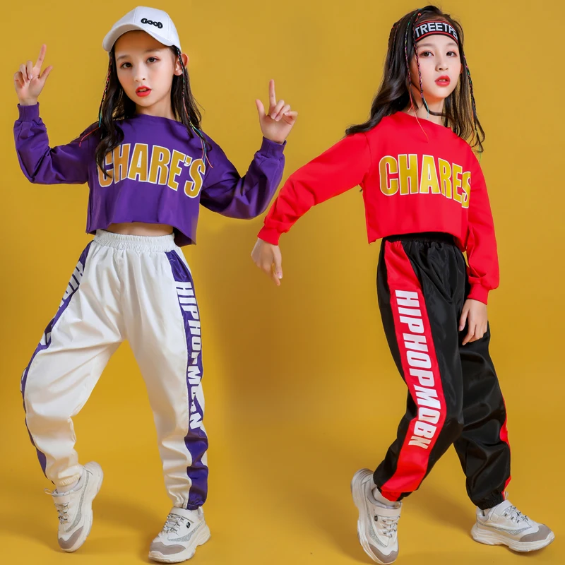 Kid Cool Hip Hop Clothing Hoodie Sweatshirt Shirt Top Crop Causal Jogger Pants for Girl Jazz Ballroom Dance Costume Clothes Wear (4)