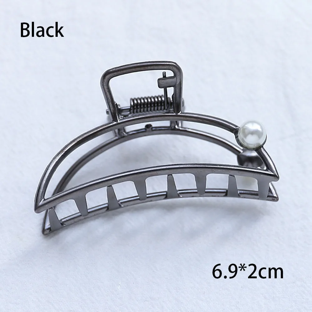 Women Geometric Hair Claw Solid Color Hair Crab Retro Moon Shape Pearl Hair Clips Make UP Hair Accessories Large Size Hairpin - Color: 10