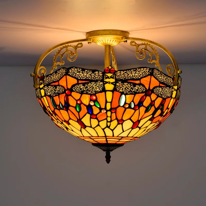 40cm European-Style Creative Orange Multi-Color Glass Restaurant Bedroom Aisle Corridor Bathroom Semi-Ceiling Lamp | Освещение
