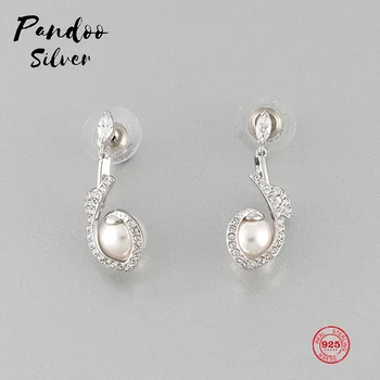

PANDOO Fashion Charm Sterling Silver Original 1:1 Copy, Pearl Element Simple Joker Stud Earrings Women Luxury Jewelry Gifts
