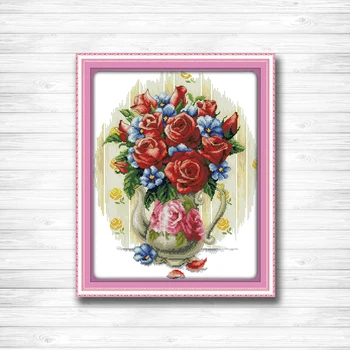 

Gorgeous Rose vase flower Paintings DMC 14CT 11CT Cross Stitch Needlework Set Embroidery kits chinese cross stitch Home decor