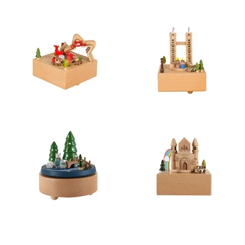 

Carousel Musical Boxes Wooden Music Box Crafts Retro Birthday Gift Vintage Home Decoration Beech Music Box Dropshipping O18
