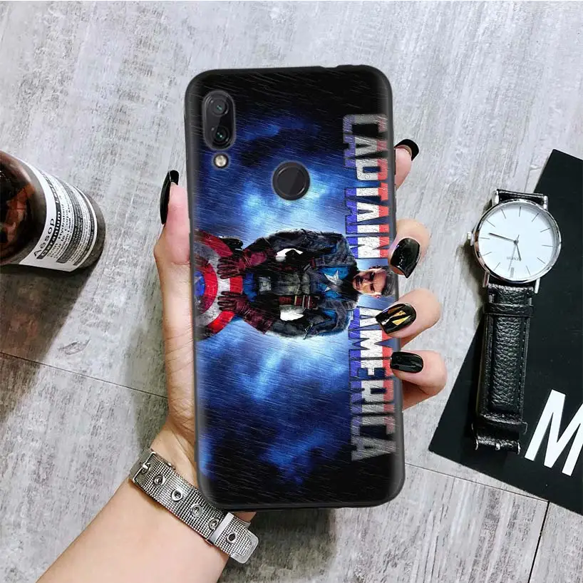 С принтами "Marvel", "Мстители", черная крышка чехол для телефона для Xiaomi Redmi Note фотоаппаратов моментальной печати 8 7 7S 7A 6 S2 GO K20 Pro 6A mi 6X 5X A1 CC 9 8 Coque - Цвет: BA075-9