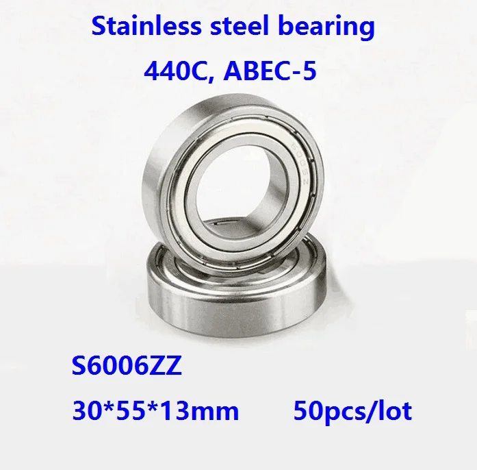 

50pcs/lot S6006ZZ 30*55*13mm Stainless steel bearing ABEC-5 Deep Groove Ball bearing Double metal shielded cover 30×55×13mm