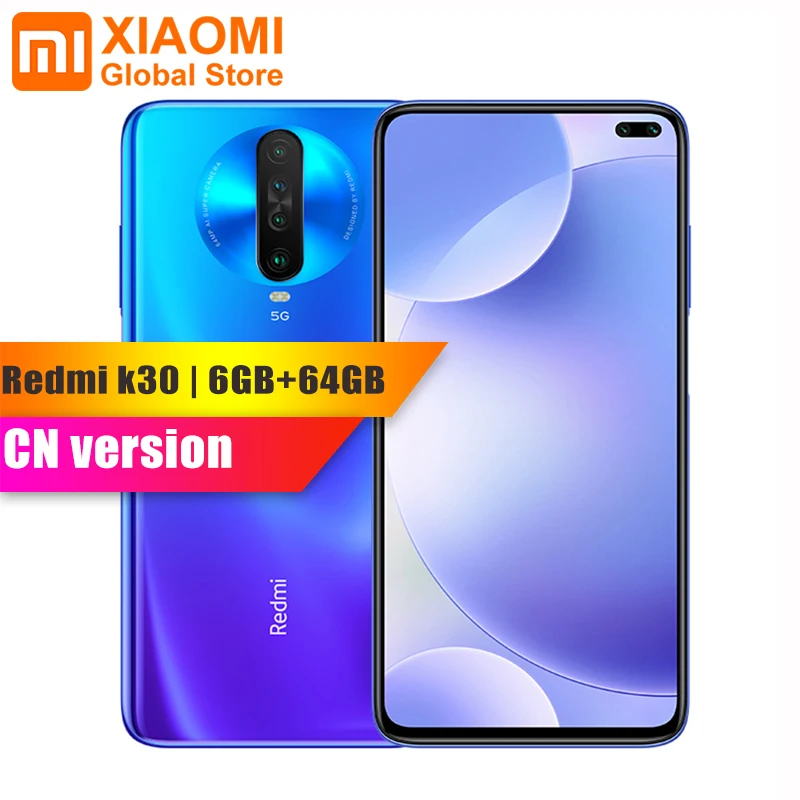 Смартфон Xiaomi Redmi K30, 5G, 6 ГБ ОЗУ, 64 Гб ПЗУ, Восьмиядерный процессор Snapdragon 765G, четырехъядерный процессор 64 мп, камера HDR 10, дисплей, быстрая зарядка