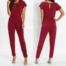 Casual Beach Women Jumpsuits Fashion Solid O-Neck Short Sleeve Holiday Lace Rompers Overalls Monos de Fiesta 2020 Drop Shipping