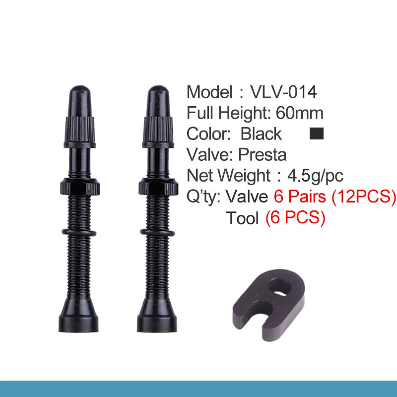 6/12 пар 60 мм высота Tubless Rim клапаны ЧПУ-обработанный анодированный сплав стержень латунный сердечник многоцветные опционы с дополнительным инструментом - Цвет: 60mm Black 6  Pairs