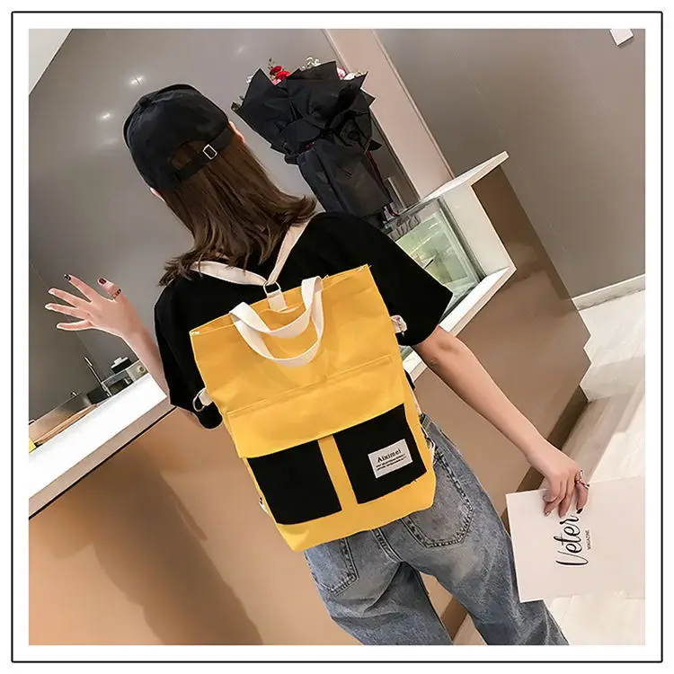

2019 New Style Canvas Contrast Color Large-Volume Backpack Women's Multi-functional Schoolbag Fashion Shoulder Bag