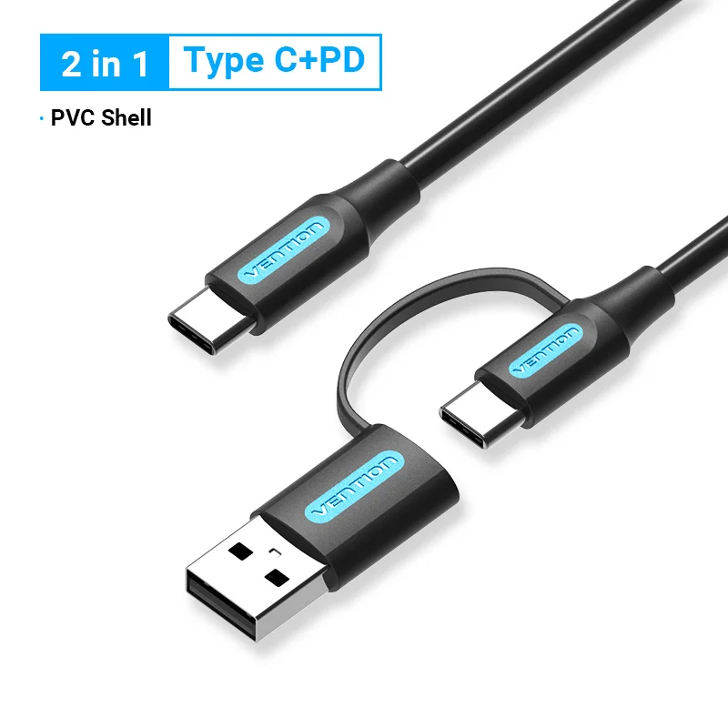 android charger type c Vention 2 in 1 USB Type C Cable for Xiaomi Mi 9 3A Fast Charging USB Cable for Samsung Galaxy S10 S9 Plus Huawei Micro USB Cable iphone charger cable Cables