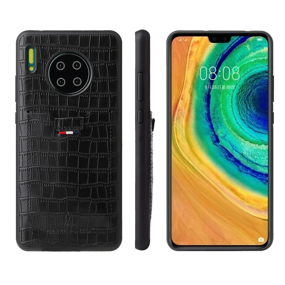 Black Чехол из крокодиловой кожи для huawei mate 30, кожаный чехол для huawei mate 30 Pro, высококачественный чехол с отделением для карт - Цвет: Black
