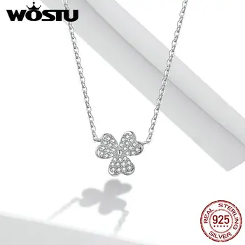 

100% 925 Sterling Silver Luck & Courage Four-Leaf Clover Chain Necklace for Women WOSTU New Arrival Lucky Jewelry FIN401
