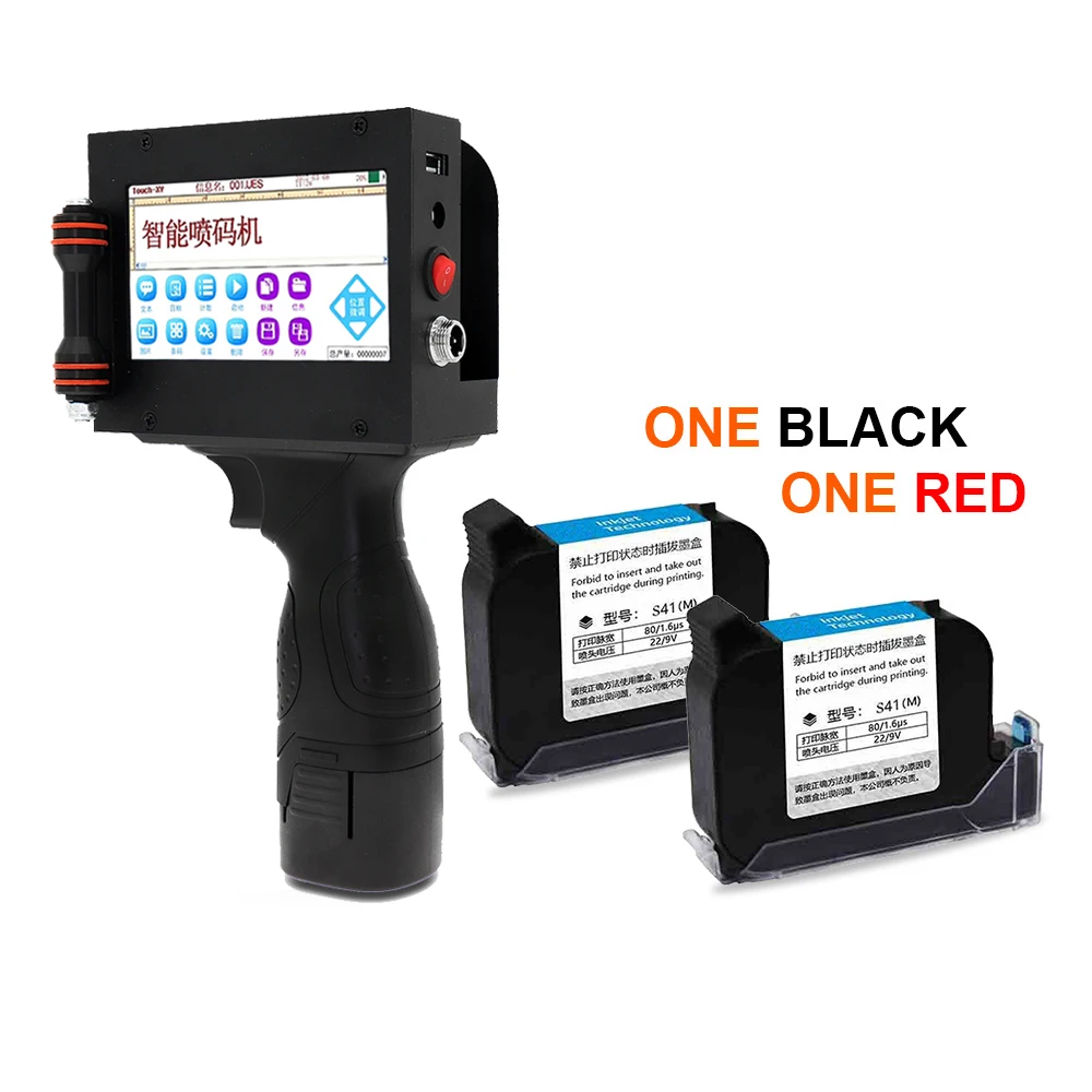 one black one red Портативные принтеры этикеток ручные Принтеры штрих-кода для даты, времени, письма, qr-кода, изображения для пластика, металла, картона, дерева, стены - Цвет: one black one red