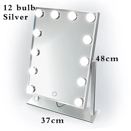 12 bulb SilverFramed Голливудский стиль косметическое зеркало с подсветкой 12x 3W Диммируемые светодиоды с сенсорным управлением настольные освещенные косметические зеркала - Цвет: 12 bulb SilverFramed