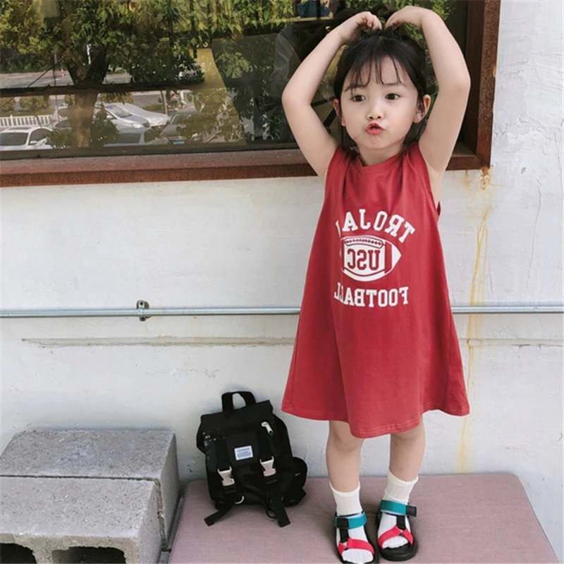 

Girls Summer Vest Dresses 2021 Sleeveless Letter Printing Gown Clothing Casual Kids Baby Princess Dresses Children Girls Clothes