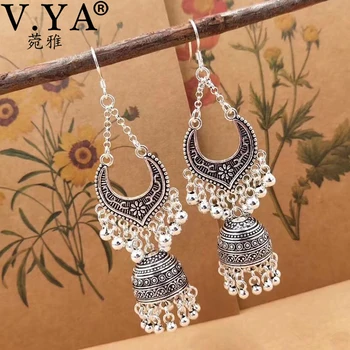 

V.YA S925 Sterling Silver Ethnic Tassel Earring 100% 925 Pure Silver Women's Boho Jewelry Long Silver Drop Earrings