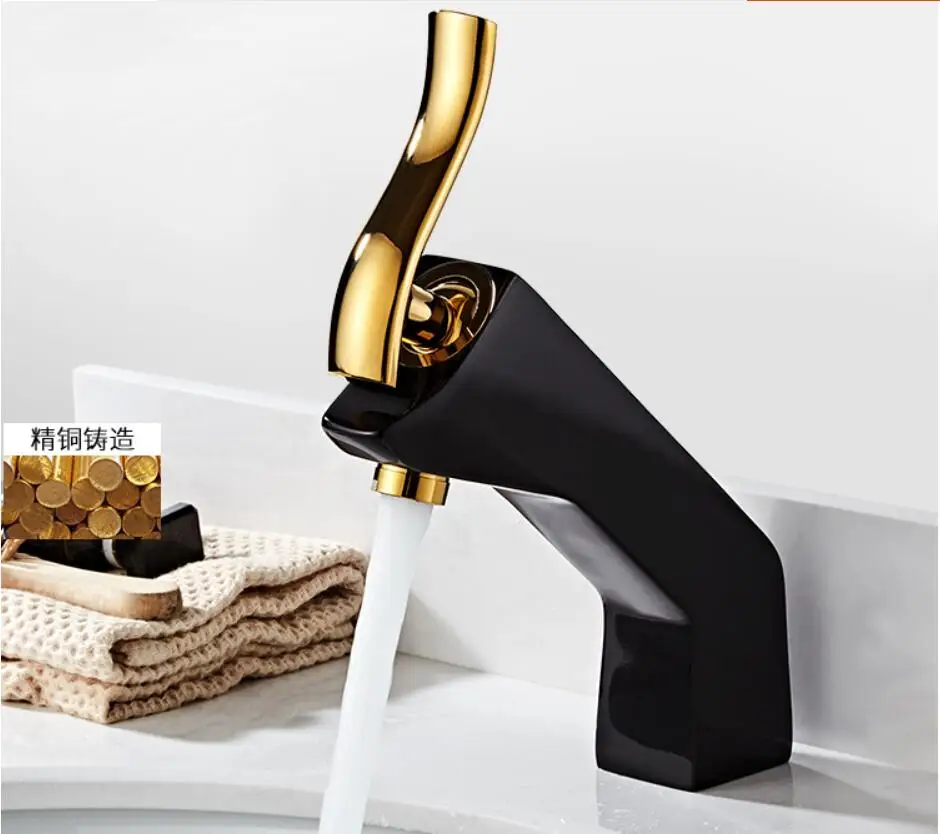 black and gold Vidric Новое поступление кран для раковины для ванной комнаты белый и золотой отделка Твердый латунный кран смеситель для раковины кран для горячей и холодной раковины Туалет - Цвет: black and gold