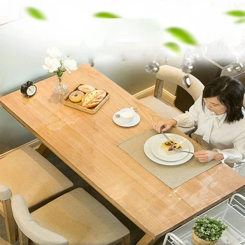 

Clear Soft Glass Tablecloth Transparent PVC Transparency Table Cover Rectangular Waterproof Oilproof Kitchen Dining Table Cloth