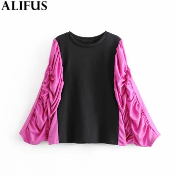 

Fashion Za Women Sweatshirts 2019 Elegant Patchwork Casual O Neck Batwing Sleeve Sweatshirt Female Ladies Blusas Tops