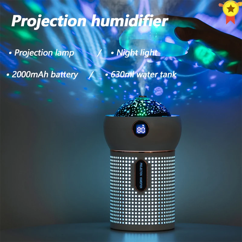 Projection Light Air Humidifier USB Rechargeable Aromatherapy Diffuser with LED Projector Lamp 2000mAh Battery Car humidifier | Бытовая
