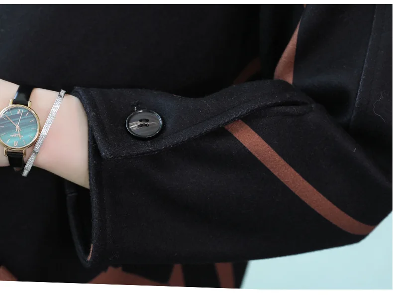 Шерстяная Женская куртка, Простой корейский стиль, стиль, осень и зима, приталенная, в полоску, для похудения, большой размер, для беременных женщин, L