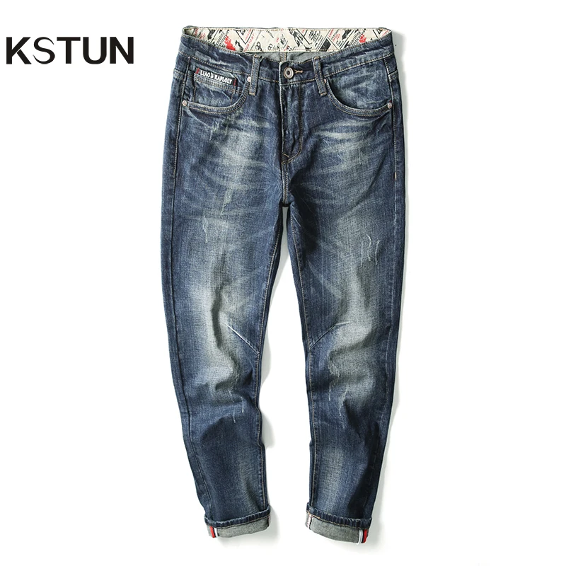 Men Jeans Straight Trousers Pockets Spring Oversized Retro Blue Fashion-Brand Autumn