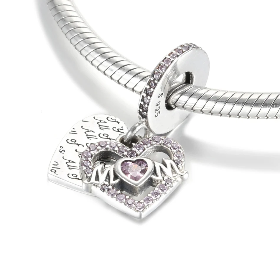 

S925 Silver Pendant Bead DIY Jewelry Heart Mum Dangle Charm fit Lady Bracelet Bangle Lady Gift