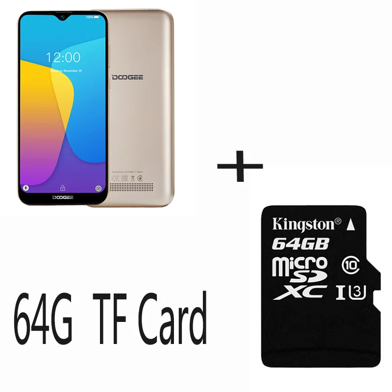DOOGEE X90 6,1 ''HD Android 9,0 19:9 1 ГБ 16 ГБ разблокировка лица смартфон 8 Мп камера MT6580A четырехъядерный 3400 мАч 5 В/1 а мобильный телефон - Цвет: Gold N 64G card